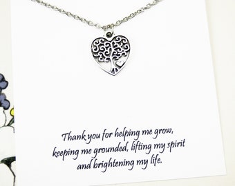 Tree Necklace Silver, thank you gift for mentor, thoughtful appreciation gift, teacher gifts for friends, inspirational jewelry, meaningful