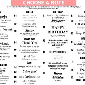 May include: A printable sheet with 13 different note card designs for various occasions. The designs include messages for friends, family, and special events like birthdays, graduations, and Mother's Day.