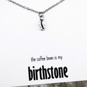 Coffee Bean Necklace Silver, coffee related gifts for coffee drinkers, my birthstone is a coffee bean jewelry, coffee lovers gifts