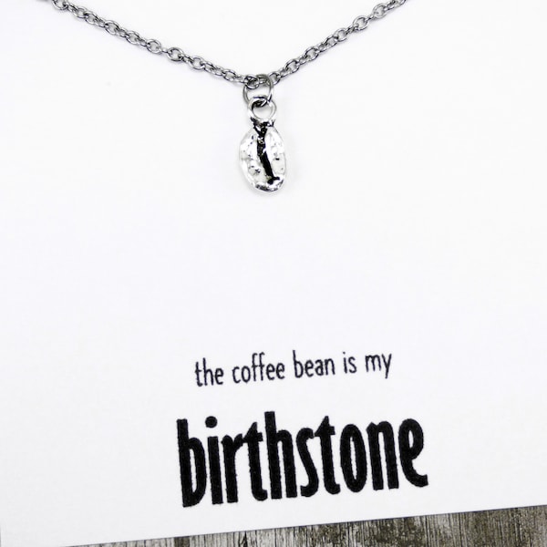 Coffee Bean Necklace Silver, coffee related gifts for coffee drinkers, my birthstone is a coffee bean jewelry, coffee lovers gifts