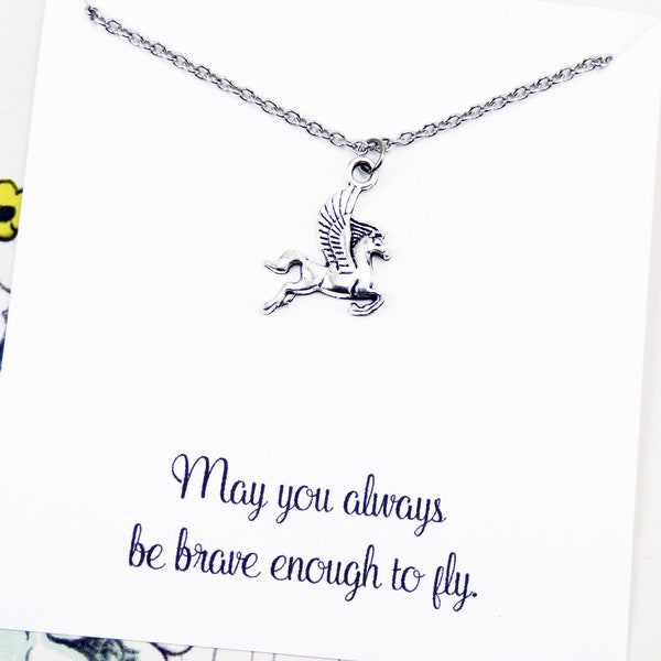 Pegasus Necklace, be brave necklace, strength necklaces for women, be strong jewelry inspirational quotes, motivational gifts, meaningful