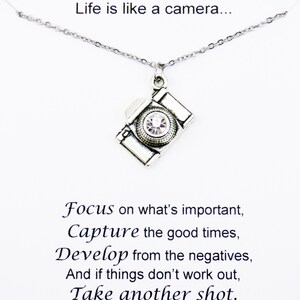 Silver Camera Necklace, camera jewelry, photographer, life, moment, inspirational, stainless steel, personal, meaningful, gifts, friend image 3