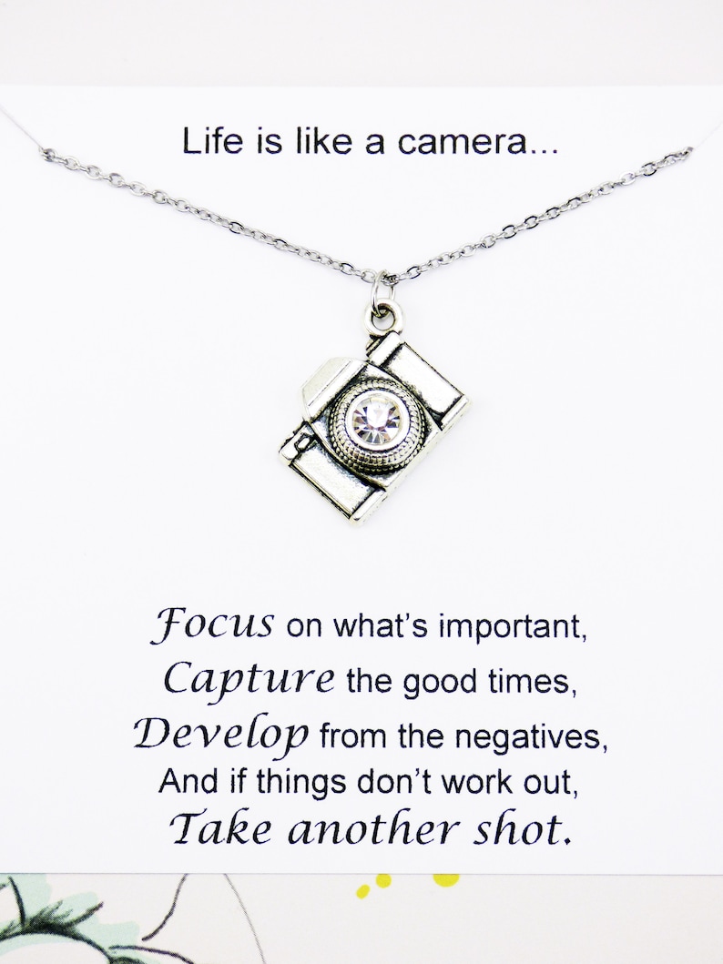 Silver Camera Necklace, camera jewelry, photographer, life, moment, inspirational, stainless steel, personal, meaningful, gifts, friend image 3