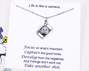 Zilveren Camera Ketting, camera sieraden, fotograaf, leven, moment, inspirerend, roestvrij staal, persoonlijk, betekenisvol, geschenken, vriend