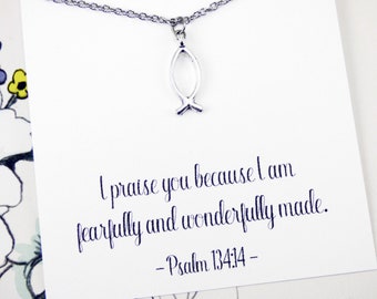 Christian Fish Necklace, Psalm 134:14, Scripture necklace gifts, Bible verse necklace, Christian necklace for her, inspirational, meaningful