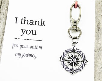 Compass Bag Clip, mentor gifts, thank you teacher gift, meaningful keychain gift for friends, appreciation gifts for him, coach key chain