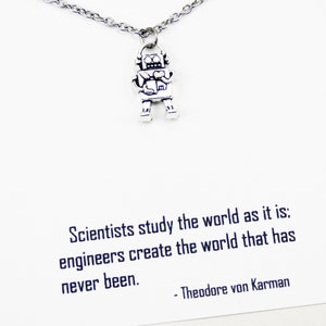 Robot Necklace, gifts for engineering students, presents for mechanical engineers, robotics, inspirational jewelry with a message