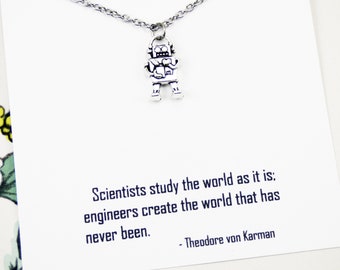 Collar robot, regalos para estudiantes de ingeniería, regalos para ingenieros mecánicos, robótica, joyas inspiradoras con un mensaje