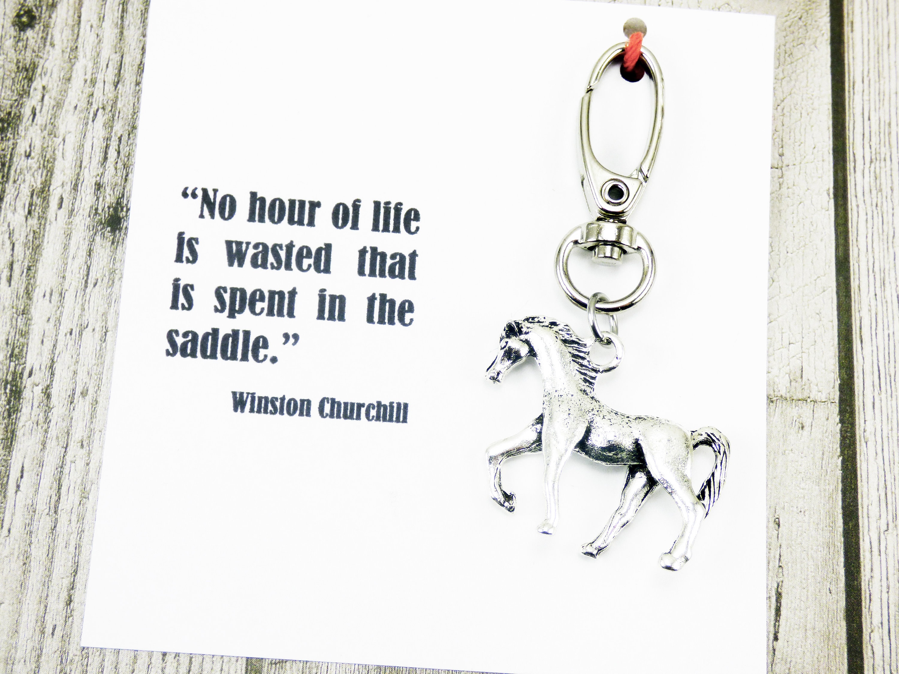 Portachiavi Cavallo Divertente Con Scritta Inglese - Regalo Per Amanti Animali In Acciaio Inox Argento - 5