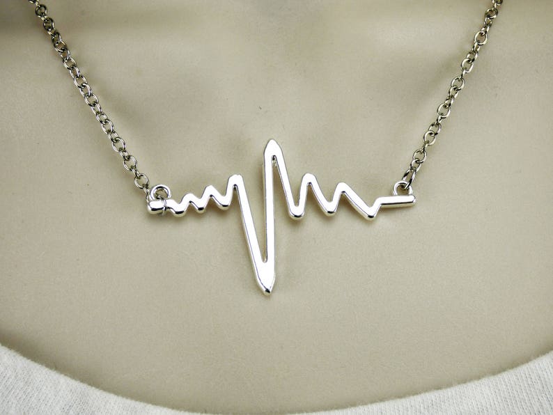 Silver Heartbeat Necklace Ekg Necklace Heart Beat Jewelry Etsy