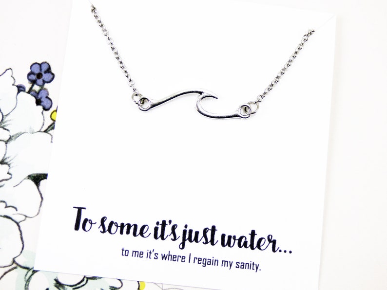 h2o necklace meaningful water necklace gift for surfers jewelry beach choker for swimmers Ocean Wave Necklace quote inspirational