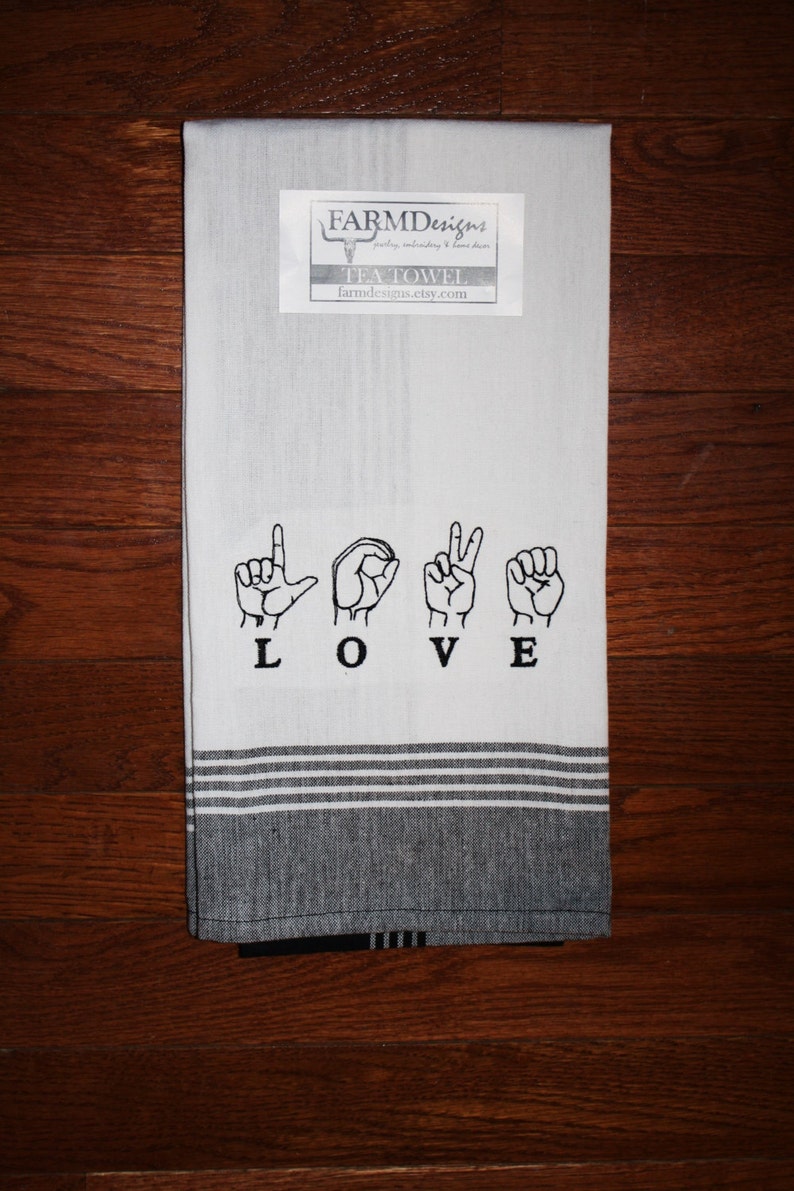Sign language LOVE towel american sign language decor sign Etsy