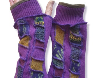 handmade lined arm warmers, recycled sweater, Katwise style finger less gloves, mittens