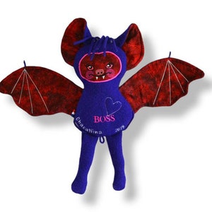 Bat Plush handmade stuffed animal one of a kind doll vampire plushie stuffed bat toy repurposed wool animal
