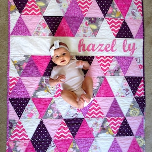 Personalized Triangle Baby Quilt: Custom Nursery Decor, Photo Prop