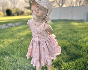 Girls sundress, pink sundress, toddler sundress, summer dress for girls, daisy dress, ruffle dress, handmade girls dress