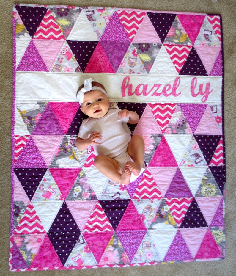 Personalized Baby Quilt, Triangle Baby Quilt, Custom Triangle Quilt