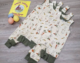 Bunnies Adorable Handmade Cotton Jersey Baby Animal Rompers Harem Rompers Springtime Dungarees Easter Rompers Lambs