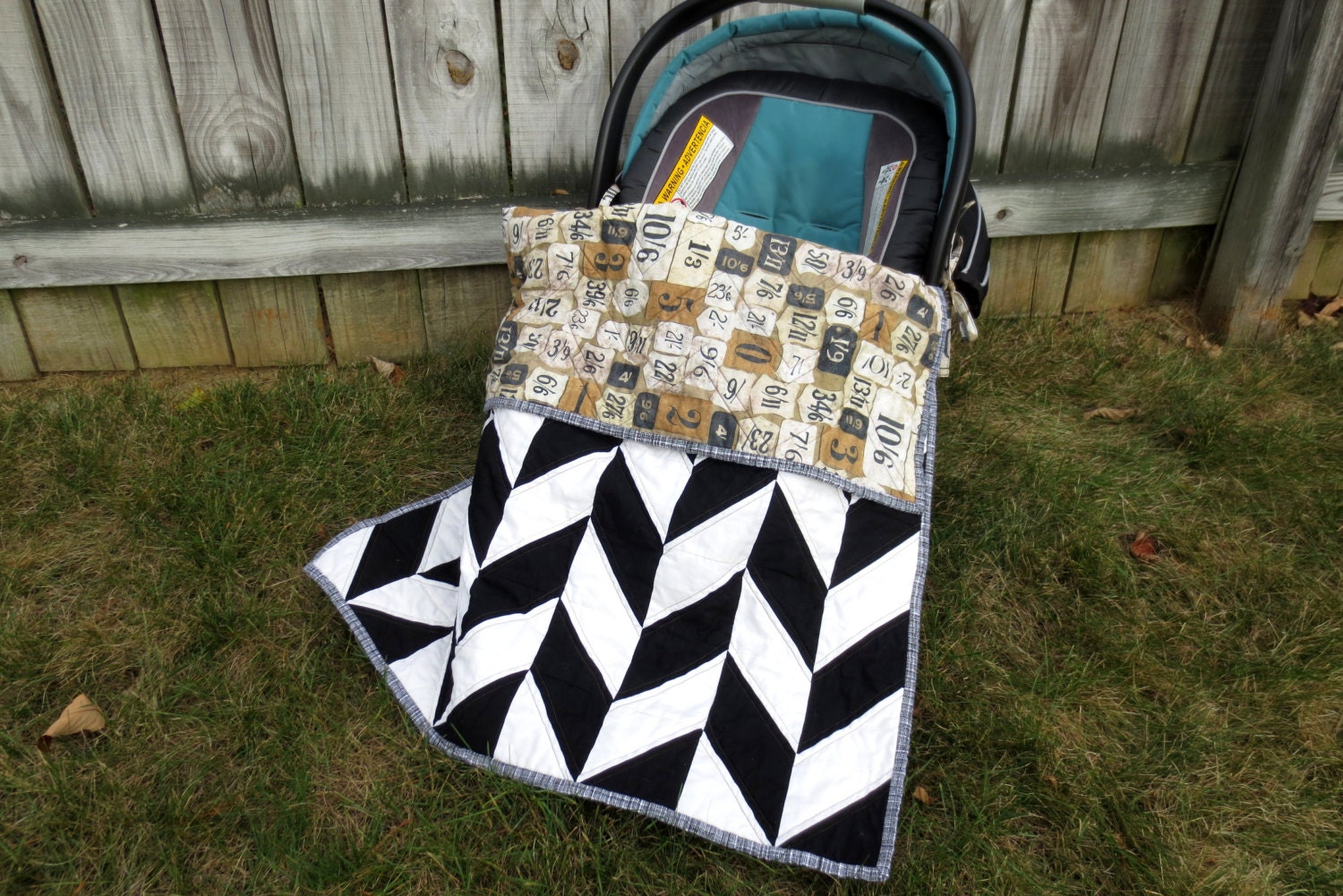 Car Seat Baby Quilt Black White Herringbone Baby Quilt Etsy