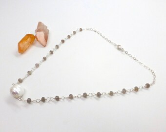 Pearl Necklace, Labradorite Necklace, Beaded Necklace, Healing Gemstones, Healing Crystals