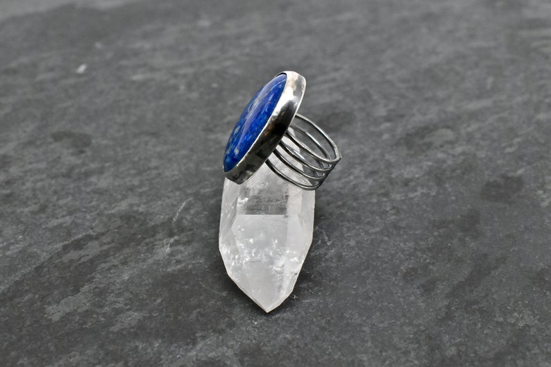 Healing Crystals Talisman Solitaire Ring Lapis Ring Gift for Her, Lapis Lazuli Ring Healing Gemstones Lapis Solitaire Ring