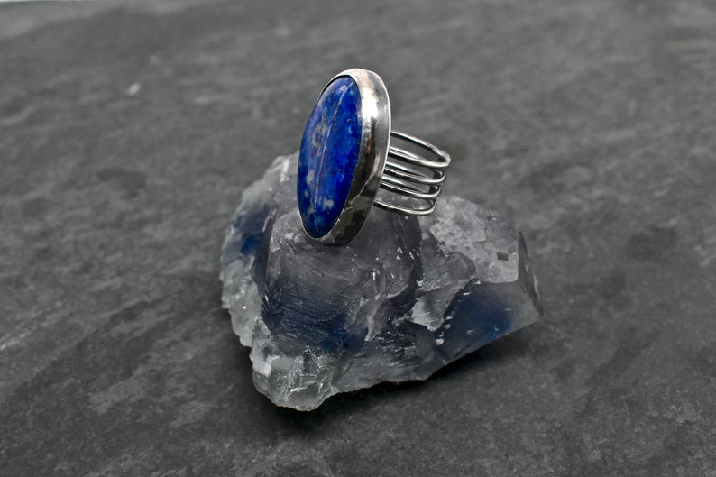 Healing Crystals Talisman Solitaire Ring Lapis Ring Gift for Her, Lapis Lazuli Ring Healing Gemstones Lapis Solitaire Ring