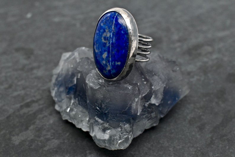 Healing Crystals Talisman Solitaire Ring Lapis Ring Gift for Her, Lapis Lazuli Ring Healing Gemstones Lapis Solitaire Ring