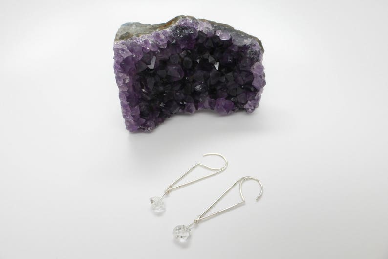 Herkimer Diamond Earrings, Dangle Earrings, Crystal Earrings, Herkimer Earrings, Geometric Earrings, Healing Crystals, Healing Gemstones image 2