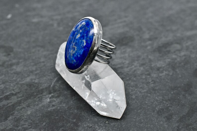 Healing Crystals Talisman Solitaire Ring Lapis Ring Gift for Her, Lapis Lazuli Ring Healing Gemstones Lapis Solitaire Ring