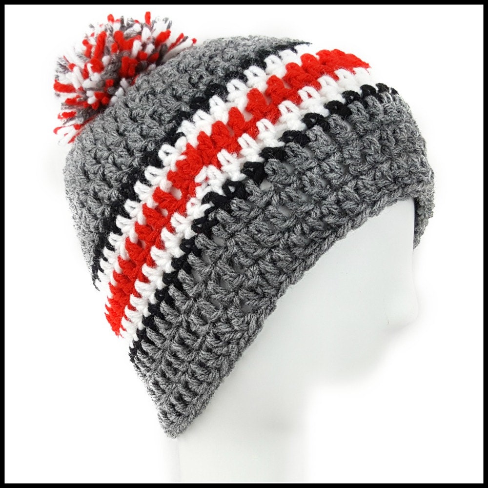 Charcoal Gray Black White and Red Hat 