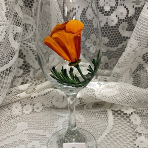 Hand Painted Glassware California Poppy Designs to Make Your Table POP Stemmed Stemless Wine Glass Goblet Flute Spring Glassware A. CLR Stemmed 13oz