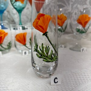 Hand Painted Glassware California Poppy Designs to Make Your Table POP Stemmed Stemless Wine Glass Goblet Flute Spring Glassware C.CLR Stemless FLUTE