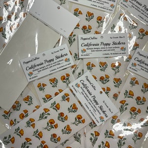 Adesivos de papel recortados brilhantes California Poppy - Vários designs, resistentes ao desbotamento, scrapbooking, artesanato em papel, criação de cartões, convites, etc.