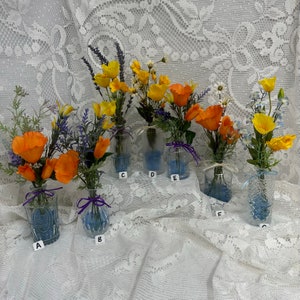 A-G Mini California Poppy and Wildflower Accent Bouquet in Glass Vase and Resin - Dainty, Everlasting, Fresh, Home Decor Ready for Display