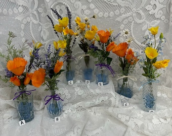 A-G Mini California Poppy and Wildflower Accent Bouquet in Glass Vase and Resin - Dainty, Everlasting, Fresh, Home Decor Ready for Display