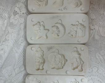 Vintage 1987 Gator Bits Ceramic Slip Molds -  Teddy bears #3032, 3033, 3034, 3035 -For Making 12 one-sided Christmas Playful Bear Ornaments.