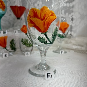 Hand Painted Glassware California Poppy Designs to Make Your Table POP Stemmed Stemless Wine Glass Goblet Flute Spring Glassware F2. CLR Goblet 16oz