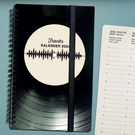 Taschenkalender 2024 aus Schallplatte | Personalisiertes Musik Geschenk | Geschenk für Musiker  | Nachhaltiger Kalender | Kalender A5