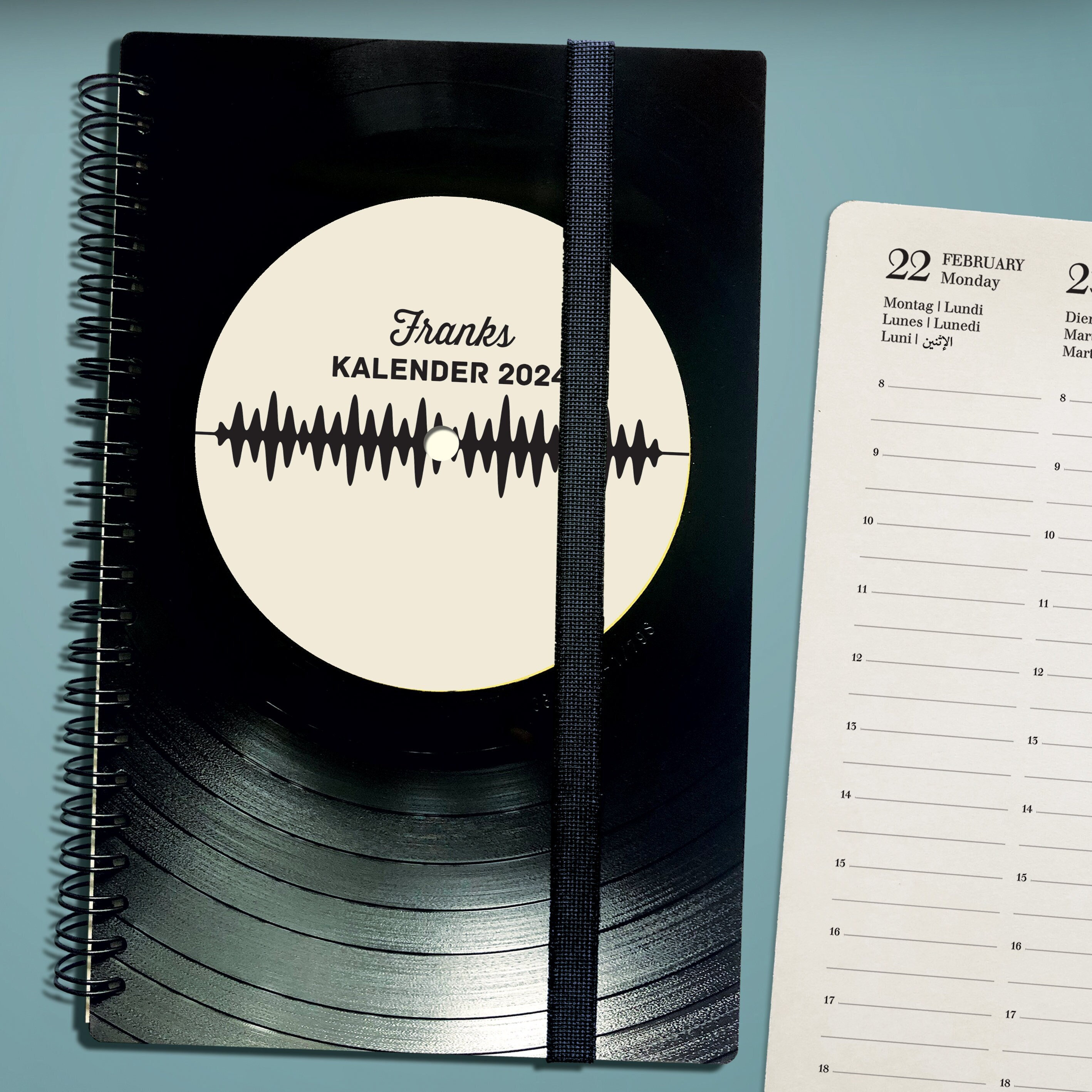 Taschenkalender 2025 aus Schallplatte  Personalisiertes Musik Geschenk 