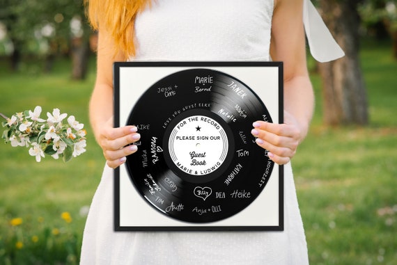 Personalisierte Schallplatte | Gästebuch mit Rahmen | Deko | Hochzeit Dekoration | Hochzeit Alternative | Party Deko | For the Record