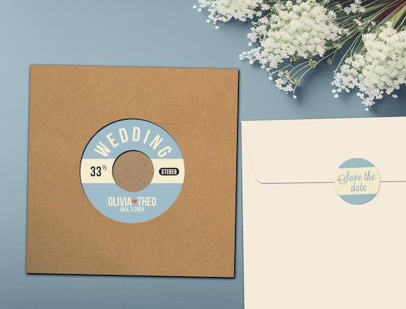 10 Einladungen aus echter Schallplatte | Hochzeitseinladung aus Vinyl mit Kraftpapier Sleeve | Personalisierte Schallplatte