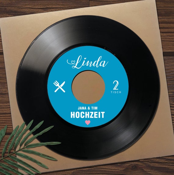 Tischkarten aus Vinyl | Hochzeit | Platzkarten Kraftpapier | Namensschilder | Tischdeko | Tischdekoration | Musik-Hochzeit | Give away