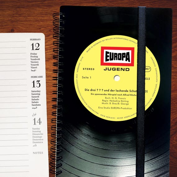 Wochenplaner 2025 aus Vinyl A5 | Nachhaltiger Taschenkalender |  Geschenk für Musiker | Wochenkalender | Schallplattenkalender | Upcycling