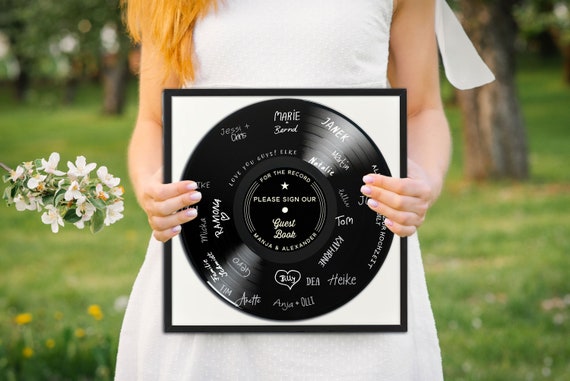 Alternatives Gästebuch Schallplatte mit Rahmen | Hochzeit Andenken | Hochzeit Deko | Vintage Wanddeko | Hochzeit Dekoration | Hochzeitsdeko