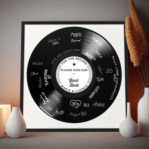 Schallplatten Deko | Wanddeko | Personalisierte Schallplatte zum Unterschreiben | Gästebuch mit Rahmen | Hochzeitsdeko | Dekoration