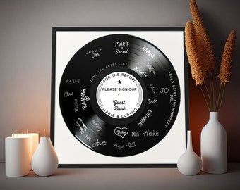 Schallplatten Deko | Wanddeko | Personalisierte Schallplatte zum Unterschreiben | Gästebuch mit Rahmen | Hochzeitsdeko | Dekoration