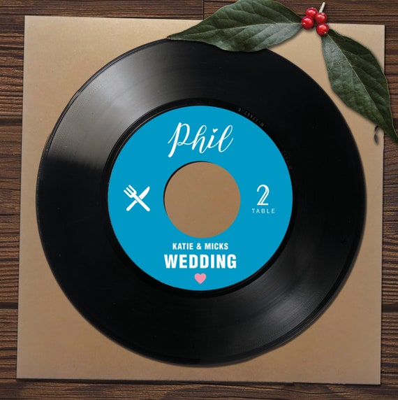Tischkarten aus Vinyl | Hochzeit | Platzkarten Geburtstag | Namensschilder | Kraftpapier | Tischdekoration | Musik-Hochzeit | Give away