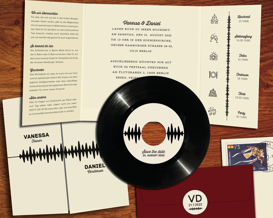 Music Wedding Invitations Made From Real Vinyl With Timeline | Custom ...
