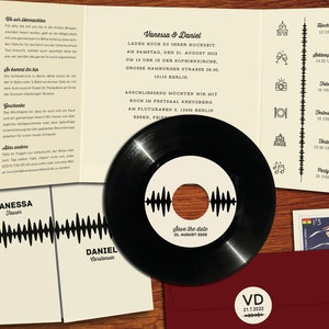 Music Wedding Invitations made from real Vinyl with Timeline | Custom Record Invitation | Vinyl Invite | Gatefold Card Invite