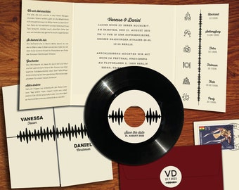 Music Wedding Invitations made from real Vinyl with Timeline | Custom Record Invitation | Vinyl Invite | Gatefold Card Invite